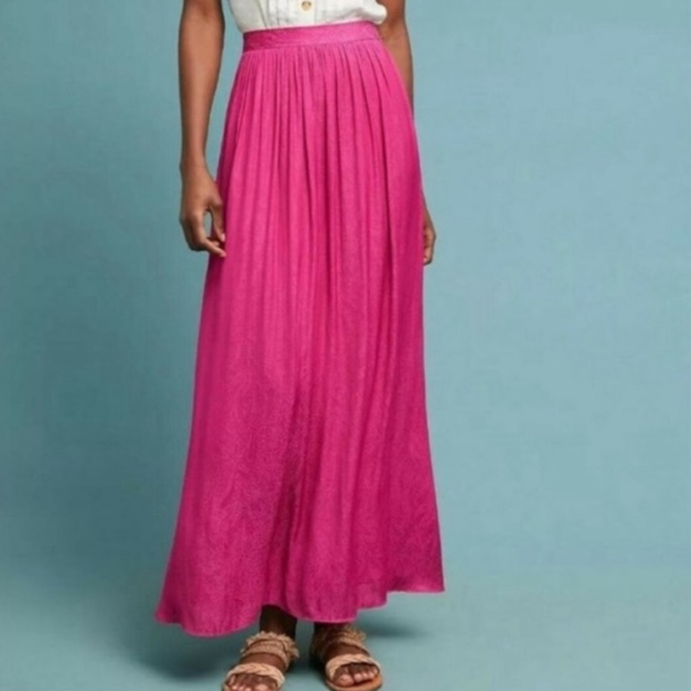 Women's Fuchsia Maxi Skirt - Lightweight Gathered Waist